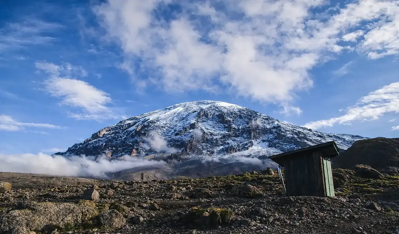 Lemosho Route high alpine ridge and volcanic formations on Mount Kilimanjaro